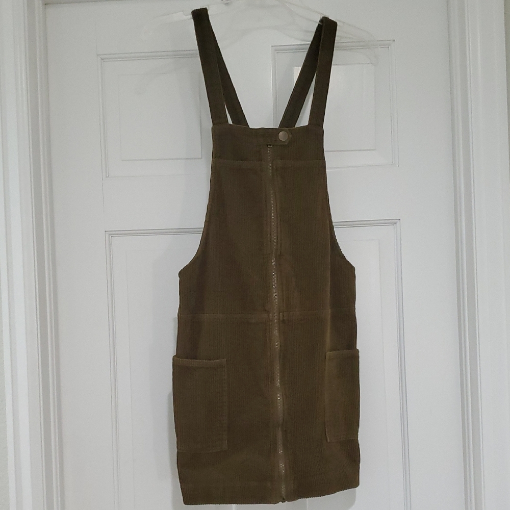 Forever 21 Army Green Corduroy Overall Dress Sz M